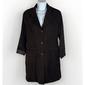 ELLE Brown Long Button Front Jacket  Women S Lightweight Textured Minimalist Y2K